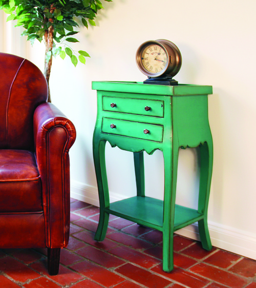 Nadeau, Furniture with a Soul teal end table with drawers featured on construction2style