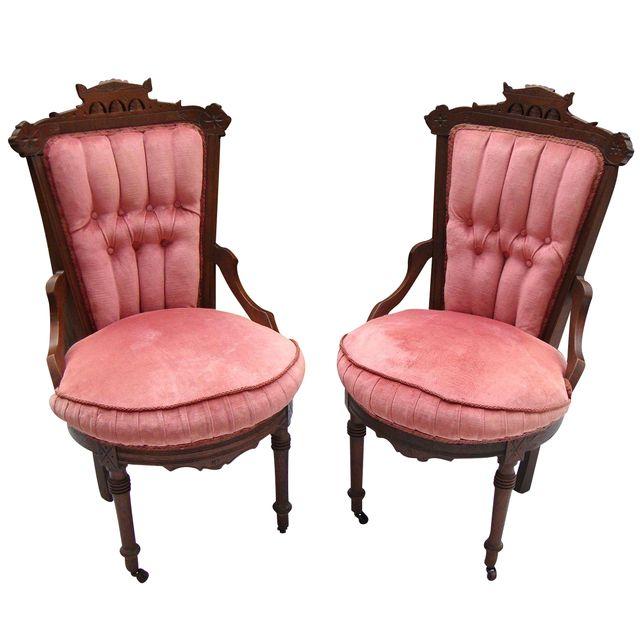 Antique Victorian Eastlake Velvet Chairs