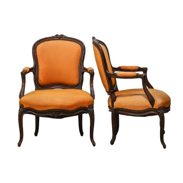Bergere Chairs with Orange Upholstery