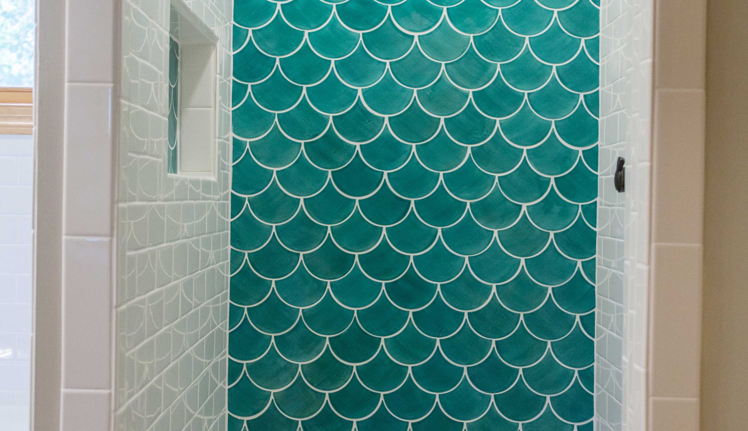 moroccan fish scale tile in white shower