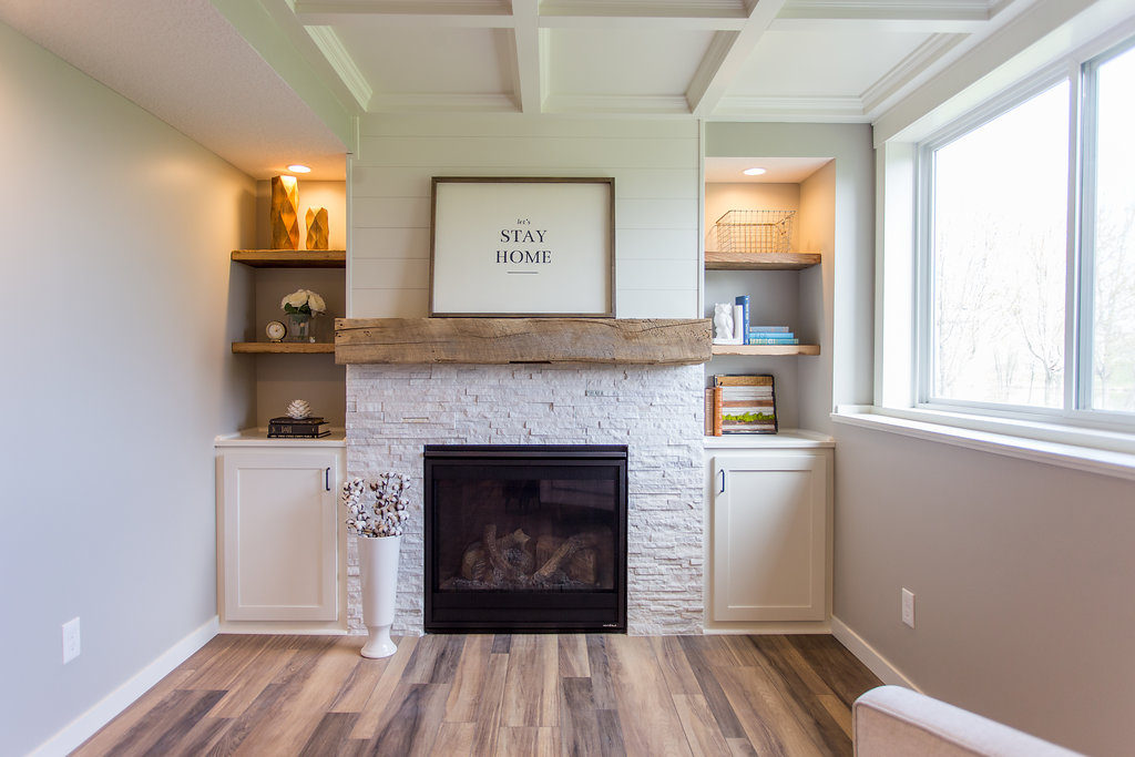 Modern Farmhouse Basement Remodel with reclaimed mantle | construction2style
