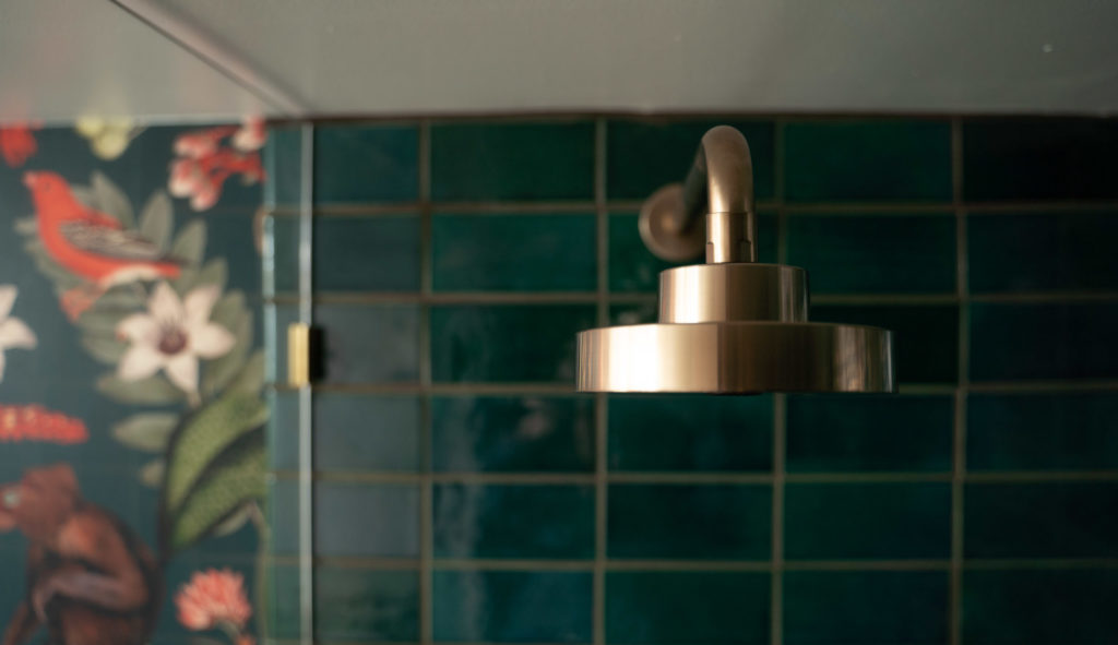 stacked horizontal tile in bathroom remodel