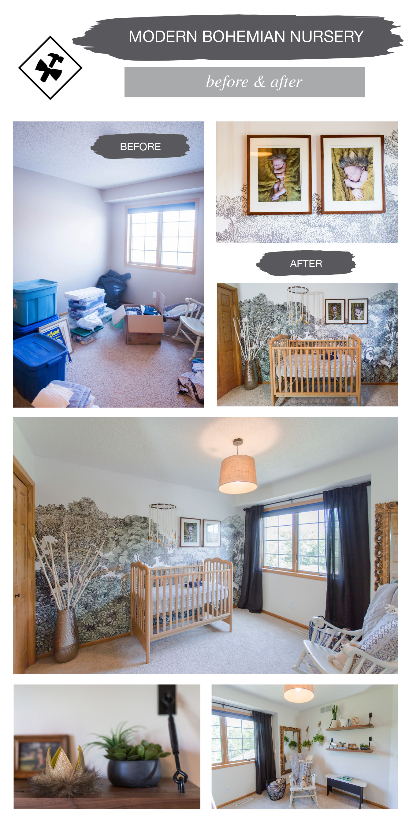 modern bohemian nursery before and after