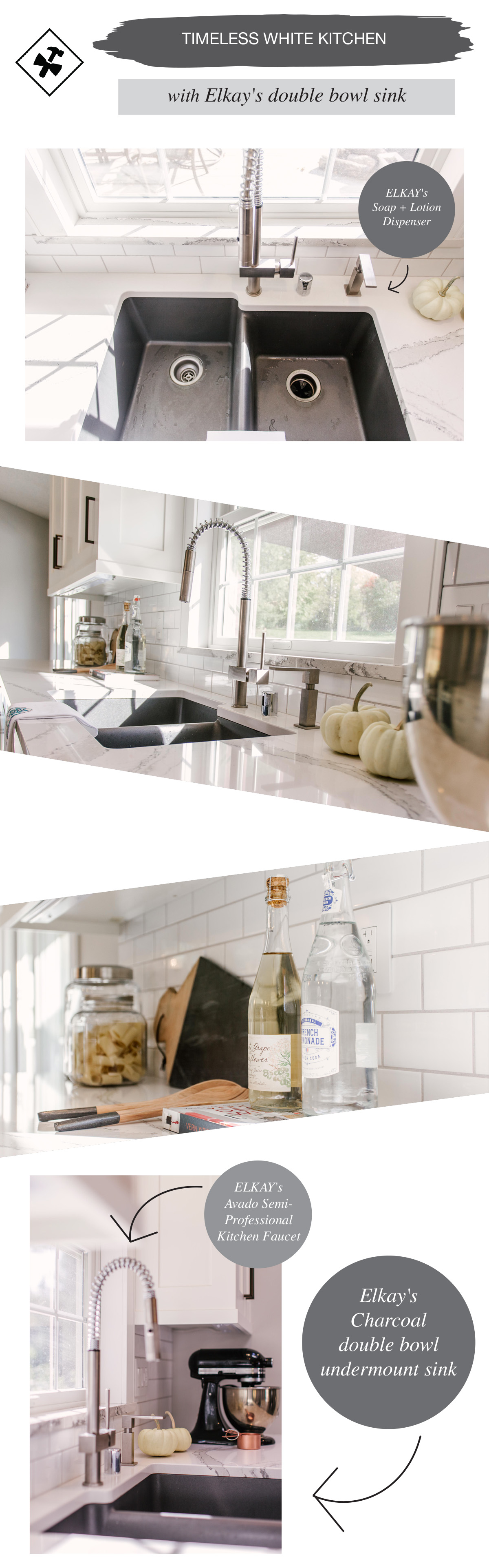 timeless white kitchen with elkay products