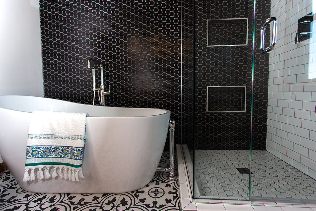 Black hexagon tile wall, Modern Design with a Wet Room Feel | construction2style
