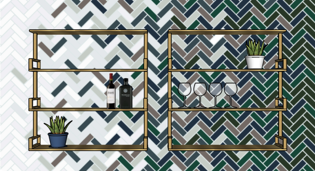 Custom Mercury Mosaics Tile and Suspended Shelving | construction2style
