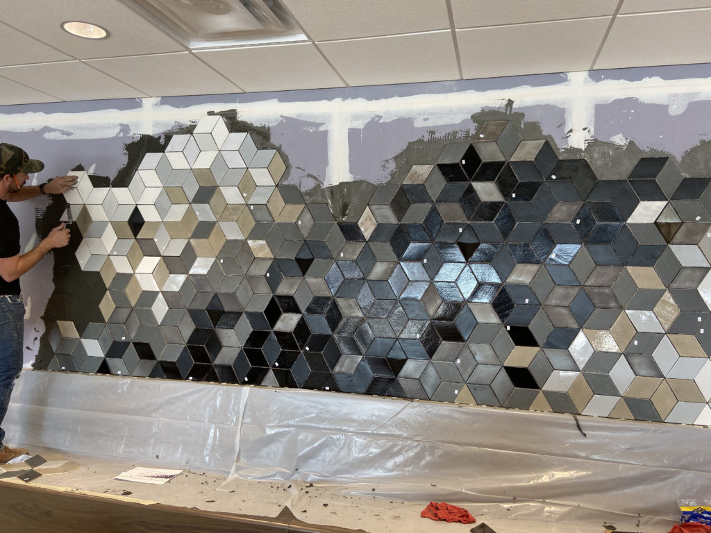 Root Insurance Commercial Tile Wall Design & Install 12