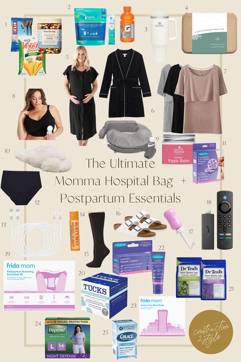 Top 25 Ultimate Momma Hospital Bag + Postpartum Essentials