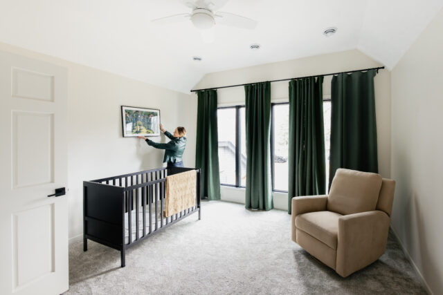 blinds vs curtains: how do you decide? we put deep green blackout curtains in this nursery 