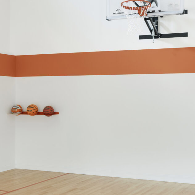 Basketball Holder, custom shelving bracket, sports court addition, mn contractor construction2style