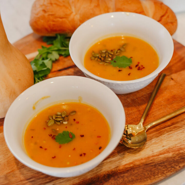butternut squash soup in bowls