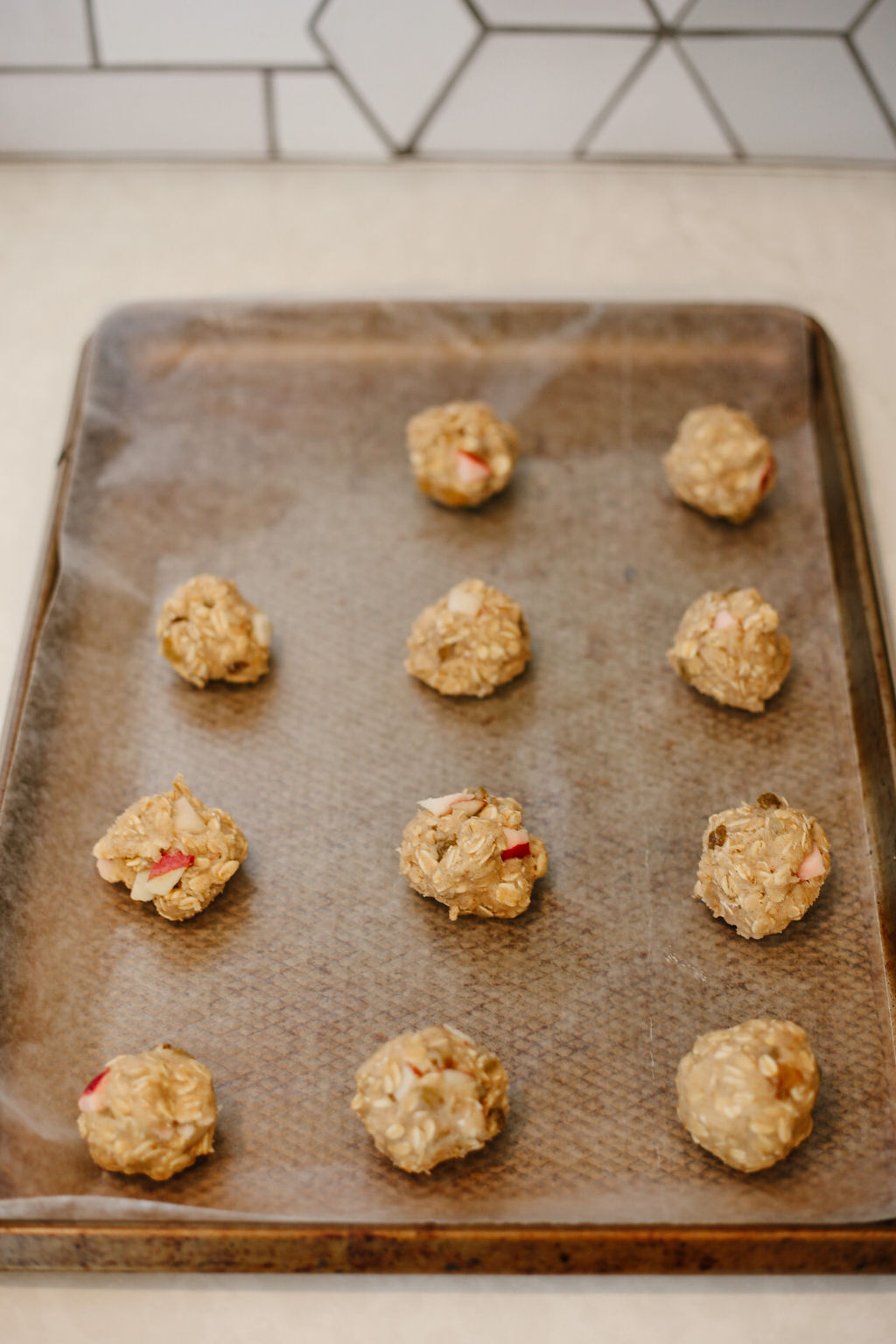 apple oatmeal cookies are ready to be baked