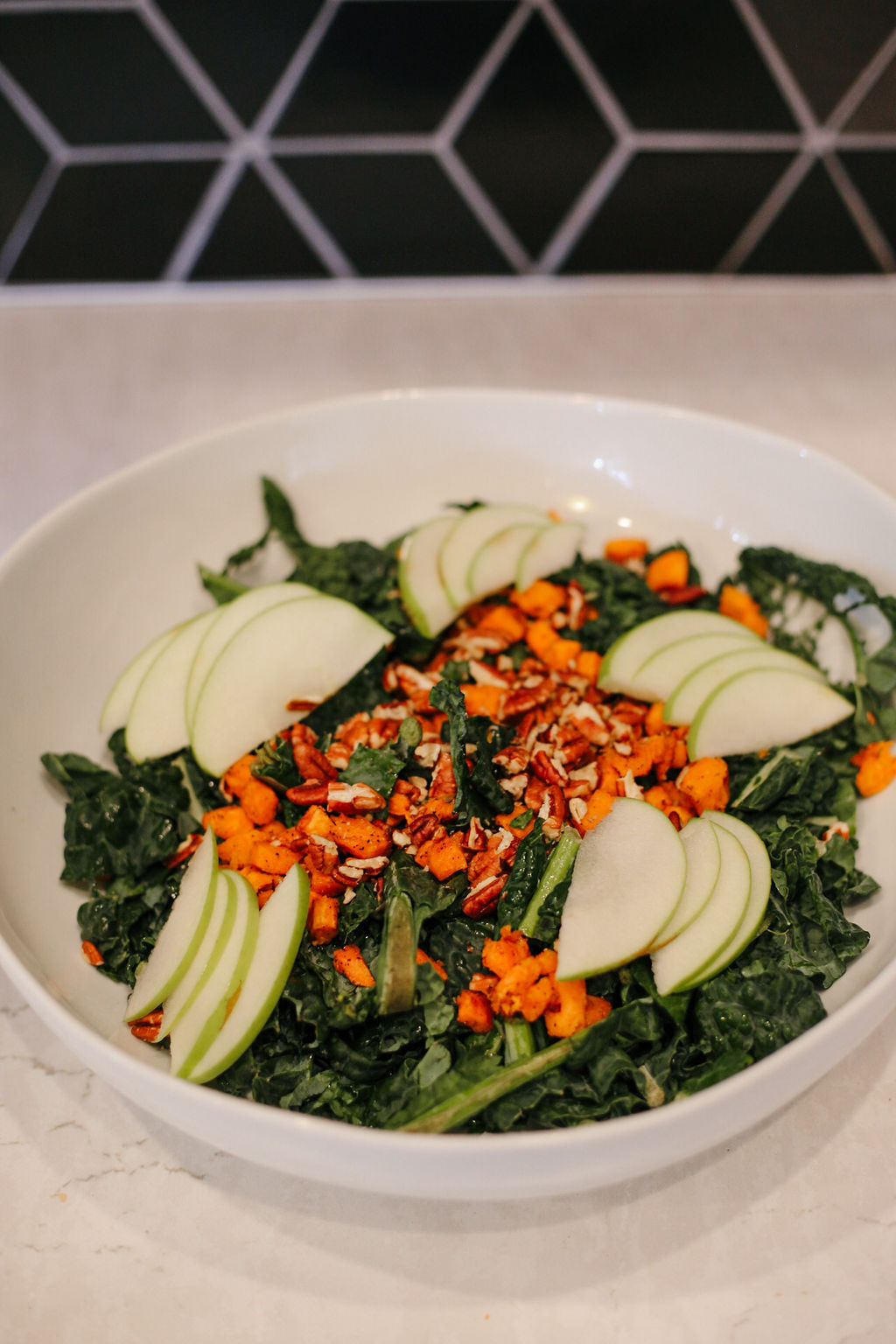 kale, sweet potatoes, pecans and green apples
