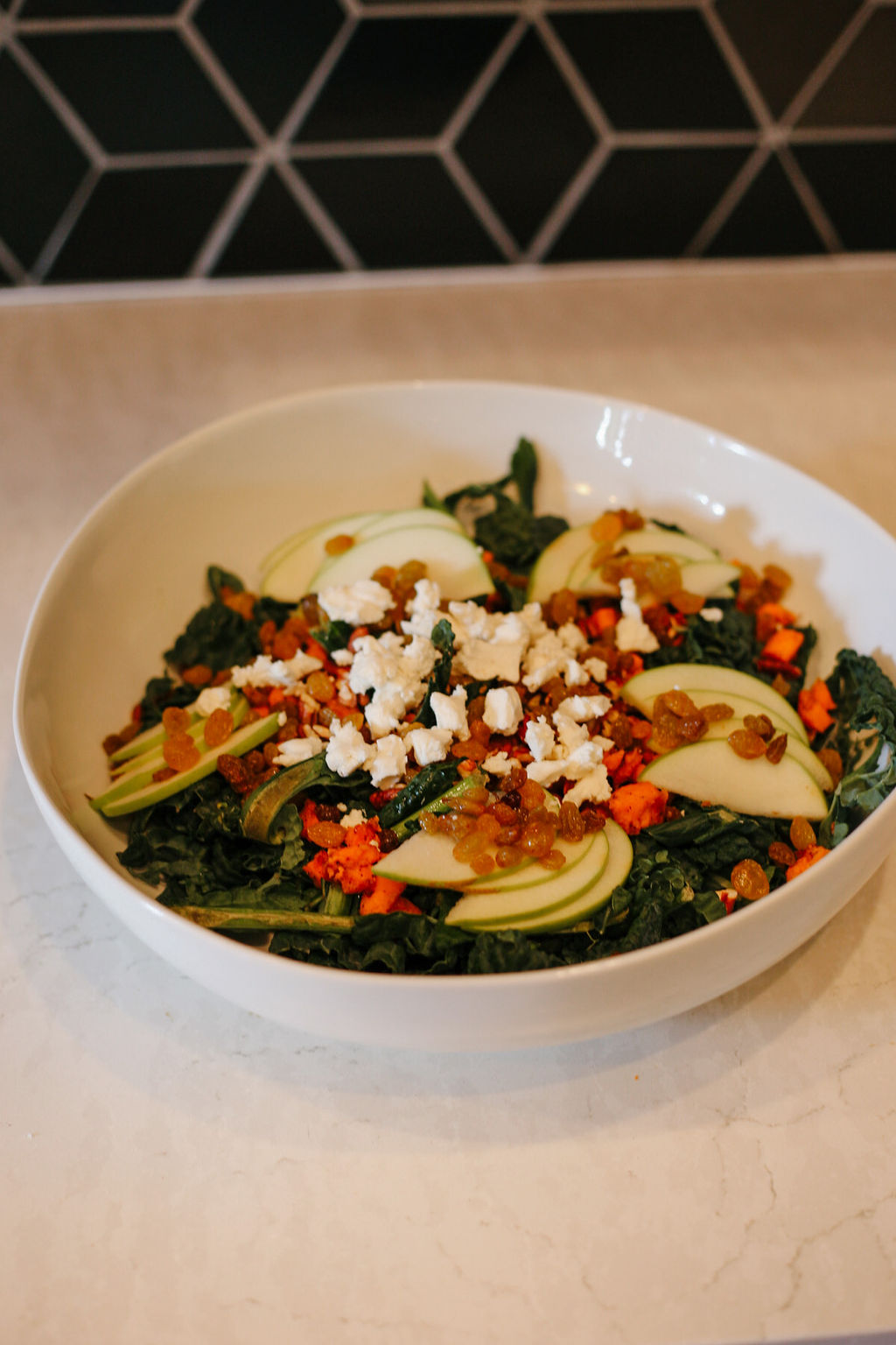 kale sweet potato salad with goat cheese