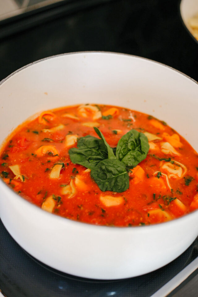 A bowl of Tomato Tortellini Soup