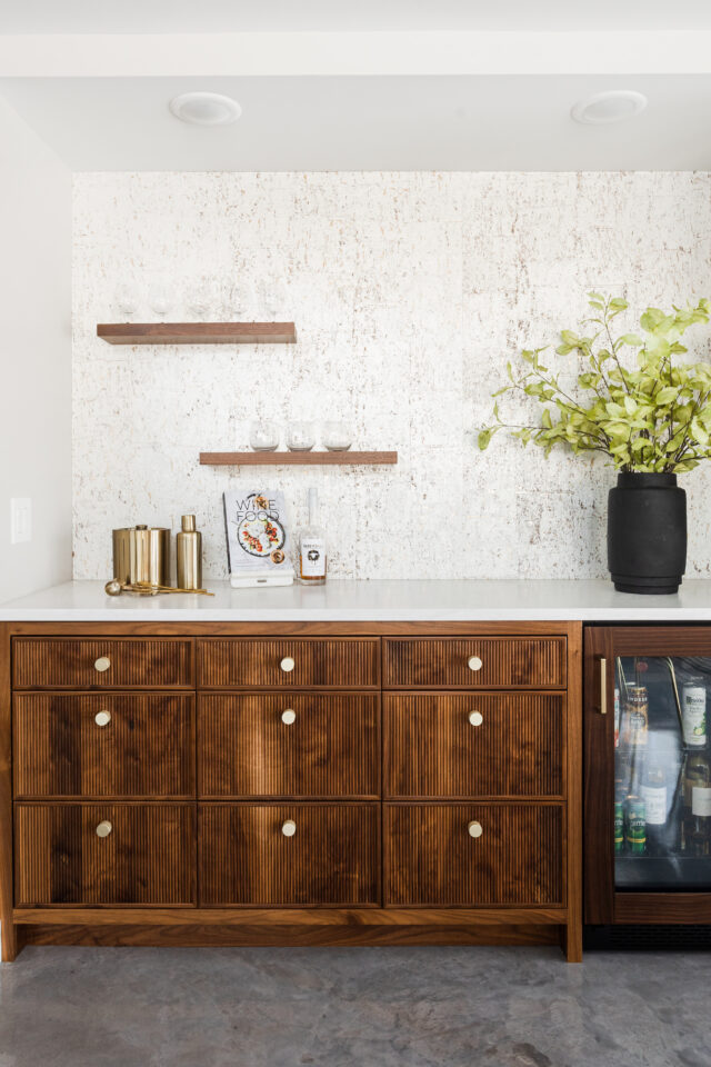 dry bar with wallpaper