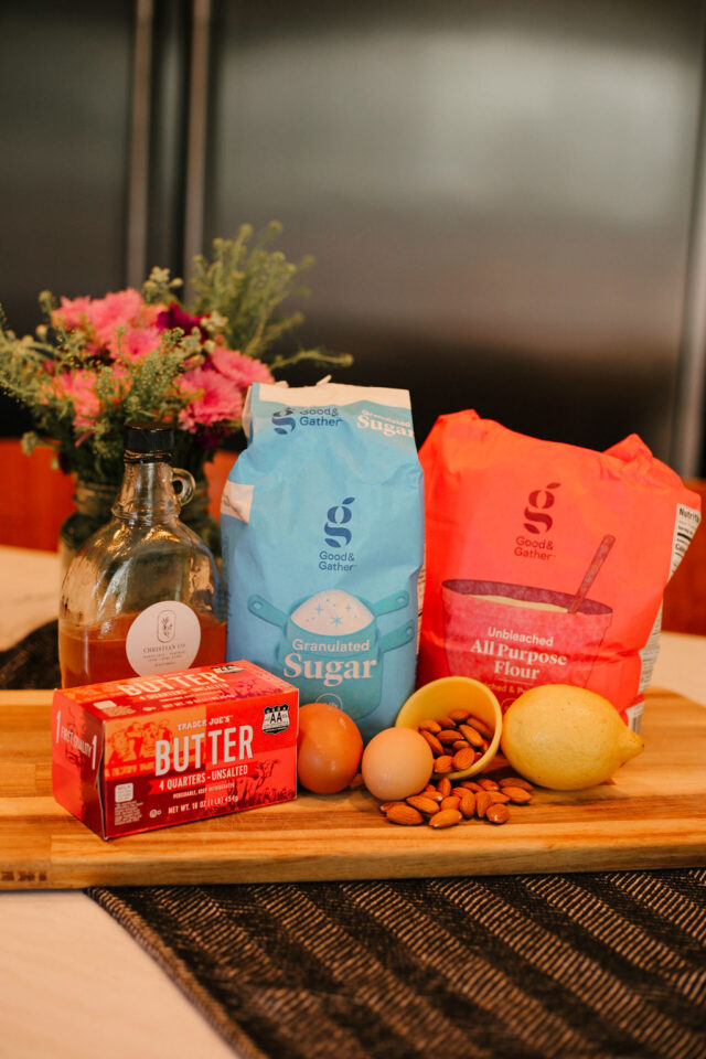 main ingredients displayed to bake cantucci or almond biscotti