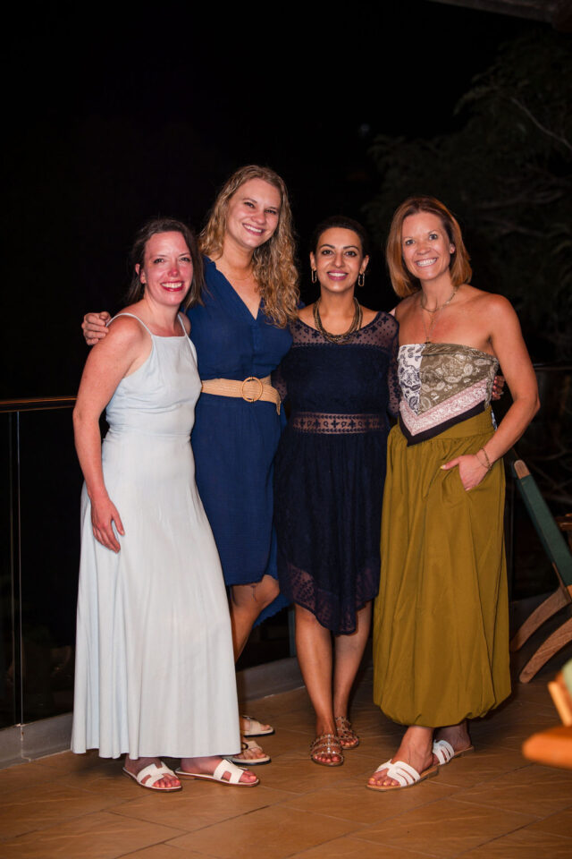 a photo of Allyson Case Anderson of Integro builders, Meg Billings of Meg & Co, Shomaila Shoukat, Customer Marketing Manager at Andersen Windows and co-founder of construction2style Morgan Molitor. All women are attending buildher retreat 2025 in Costa Rica