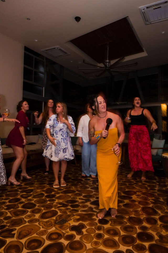 female contractors, singing karaoke and dancing after dinner at contractor conference for women, called buildher 2025 