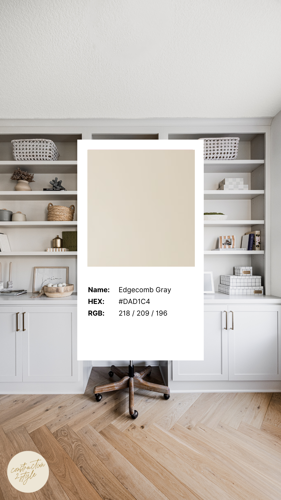 Edgecomb Gray by Benjamin Moore is a perfect neutral interior paint color to use in the office, bathroom or living room 