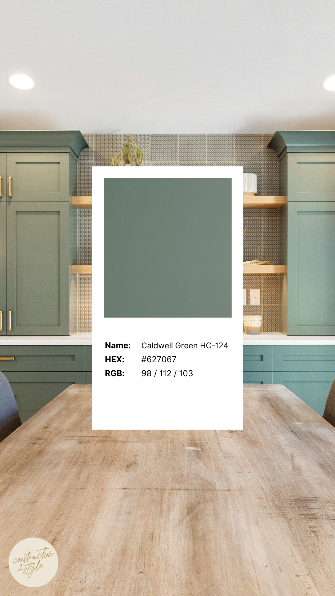 caldwell green is one of our favorite interior paint colors we used for a dry bar at Sunset Seattle project
